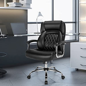 Giantex 500LBS Big and Tall Office Chair with Leather, Heavy Duty Metal Base, Height Adjustable Swivel, Padded Armrest - Black