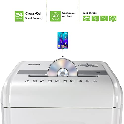 Aurora Heavy Duty Anti-Jam 24-Sheet Crosscut Shredder - White/Grey