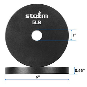 STOZM Premium Steel 1-inch Weight Plate - Set of 12 x 5lbs Weight Plates for Strength Training, Conditioning Workouts, Weightlifting, Powerlifting and Crossfit (Black) (EZ2X)