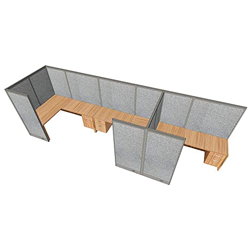 G GOF 3 Person Workstation Cubicle (6'D x 18'W x 4'H) - Walnut / Office Partition