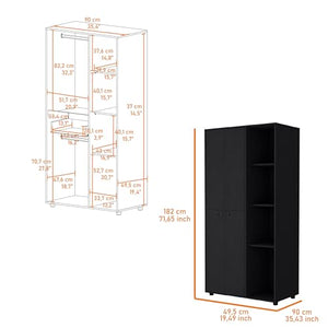 FM Furniture Bethel Armoire Closet with 1-Drawer, 4 Doors, 4 Open Storage Cabinets and 2 Hanging Rods, Black