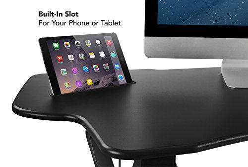 Mount-It! Height Adjustable Standing Desk Converter | 48” Wide Tabletop Sit Stand Desk Riser with Gas Spring | Stand Up Computer Workstation Fits Dual Monitors | Black | MI-7925