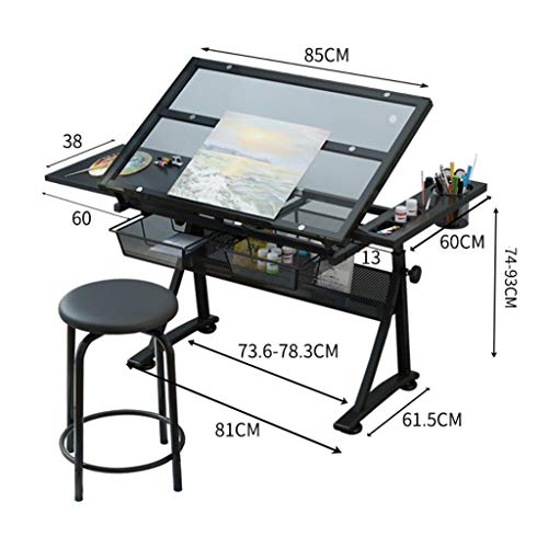 Lgan Tiltable Drawing Table, Adjustable Art Desk, with Storage Craft Table, Drafting Table Glass Panel, Child Adult Drawing Desk