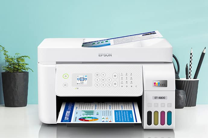 Epson EcoTank ET-4800 Wireless All-in-One Supertank Color Inkjet Printer for Home Office, White - Print Copy Scan Fax - Voice Activated, 30-Sheet ADF, Ethernet - XPI Printer Cable Bundle