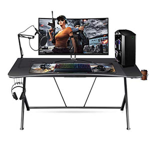 Mr IRONSTONE Large Gaming Desk 63" W x 32" D Home Office Computer Table, Black Gamer Workstation with Cup Holder, Headphone Hook and 3 Cable Management Holes