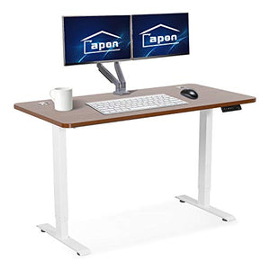 Electric Standing Desk, 55 x 28 Inches Height Adjustable Dual Motor Stand up Desk Workstation, Full Sit Stand Home Office Table, Whole-Piece Desk Board (White Frame/Brown Walnut Top)