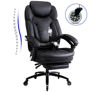 KCREAM Big and Tall High Back Massage Reclining Office Chair with Footrest - Black