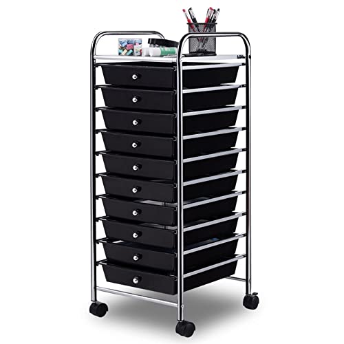 Moving Cart Drawer Rolling Storage Cart Scrapbook Paper Office School Organizer (Black)