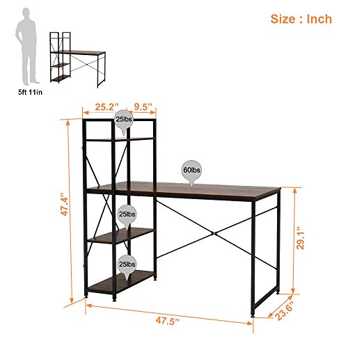 Bestier Computer Desk 47 Inches with Bookshelf and Wooden Monitor Stand Riser Combination Home Office Furniture Set Writing Desk with Storage Shelves