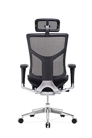 GM Seating Dreem Executive Office Chair with Seat Slide, Chrome - Black Mesh with Headrest
