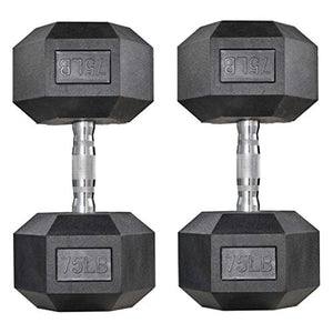 papababe Dumbbells Free Weights Dumbbells Weight Set Rubber Coated cast Iron HeX Black Dumbbell Pair (2X75lb)