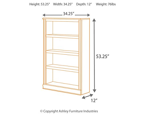 Ashley Furniture Signature Design - Hamlyn Medium Bookcase - 3 Adjustable Shelves - Traditional - Medium Brown Finish