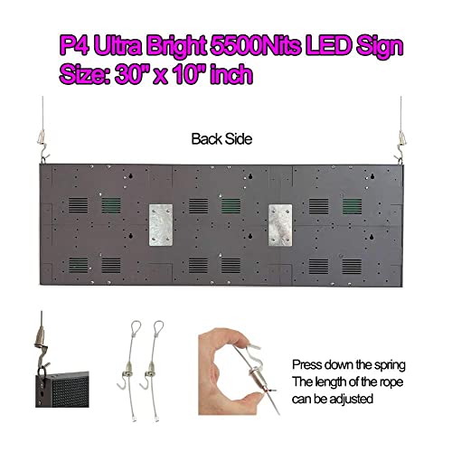 P4 Ultra Bright 5500Nits 30"x 10" 192x 64 Pixels Full Color Semi Outdoor LED Sign RGB Video Image Flash LED Display Programmable Scrolling Message Board for Window