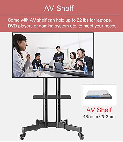 YokIma Black Tilt Rolling TV Cart for 32-70 Inch LCD LED TVs with Wheels & AV Shelf