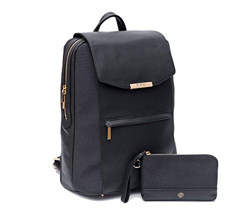 P.MAI Premium Valletta Leather Laptop Backpack for Women with Wristlet I 15-Inch Executive Laptop and Notebook Computer Backpack I Ideal for Business, Travel, Work I Incl. Commuter Purse - Black