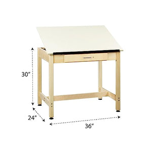 Diversified Woodcrafts Classroom Art/Drafting Table, 36"W x 24"D x 30"H, Adjustable Almond Laminate Top, Supply Drawer, Solid Maple Base, USA Made
