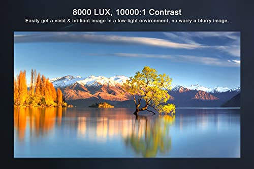 Projector, BOSNAS 8000 Lux Home Video Projectors, 1920×1080P, Support 300" Screen Playing with Hi-Fi Speakers and 4-D Keystone Correction, Compatible with TV Stick/Phone/Laptop/DVD Player/PS4