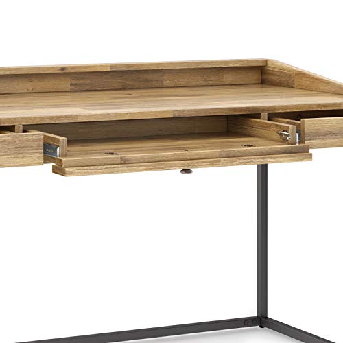 SIMPLIHOME Ralston SOLID WOOD and Metal Modern Industrial 60 inch Wide Home Office Desk, Writing Table, Workstation, Study Table Furniture in Distressed Golden Wheat with 2 Drawerss