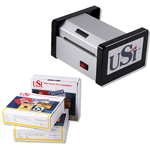 USI HD 400 Heavy Duty Pouch Laminator Kit, Laminates Pouches up to 4 Inches Wide and 15 Mil Thick, 5-Year Warranty; Includes Business Card, Vertical Luggage Tag,and Military Size ID Pouches