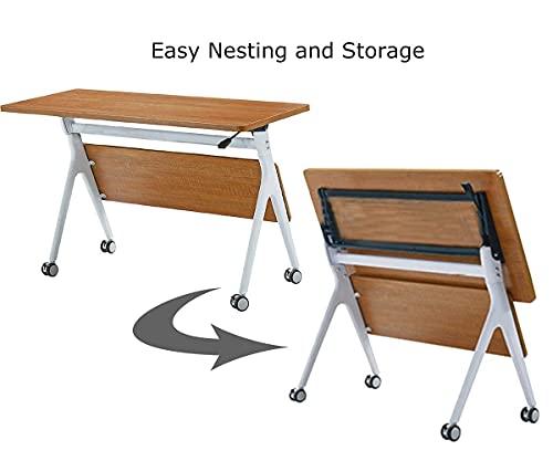 ECVV Mobile Computer Desk for Study Flipper Table for Office Work and Quick Conference, Folding Work Desk with Caster Wheels, Easy to Move, Rectangular, 47" L x 21.6" W x 30" H