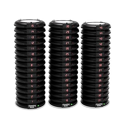 Pagertec Complete Coaster Paging System for Restaurants, Hospitals & Hotels | 1 Transmitter, 3 Charging Bases, 45 Long Range Pagers | Up to 2 Miles Range