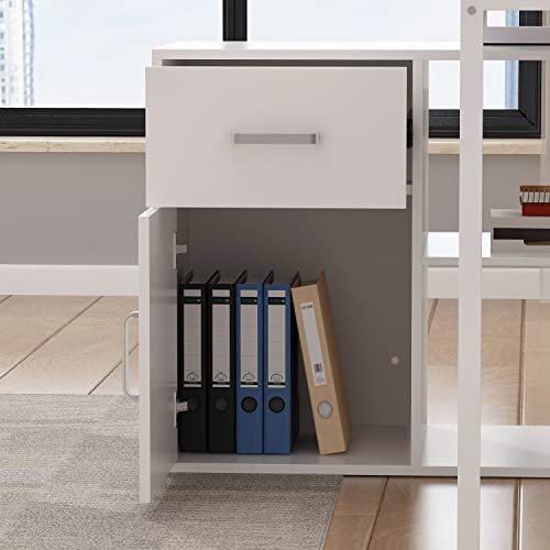 Homsee L-Shaped Home Office Computer Desk with Drawer, Shelves, and Storage Cabinet - White (55.1" x 41.3" x 29.5")