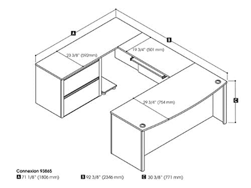 Bestar Connexion U-Shaped Workstation with Two Drawers, Bordeaux/Slate