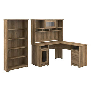 Bush Furniture Cabot L Shape with Hutch and 5 Shelf Bookcase, Reclaimed Pine