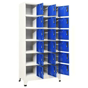 GOLINPEILO Metal Locker Storage Cabinet with 18 Lockable Doors, Gray and Blue Steel Organizer 35.4"x17.7"x70.9