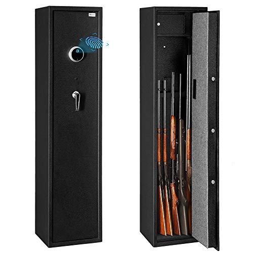 Bonnlo Biometric Gun Safe for Home,Biometric Rifle Gun Safe for Rifle and Shortguns,Quick Access Fingerprint Gun Safe for Long Guns,Large 5 Gun Security Cabinet with Lockable Box for Handgun/Ammo