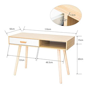 BinOxy Computer Desk with Bookcase - Nordic Wood Writing Desk for Home Office and Study