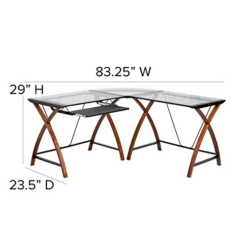 Flash Furniture Glass L-Shape Desk with Pull-Out Keyboard Tray
