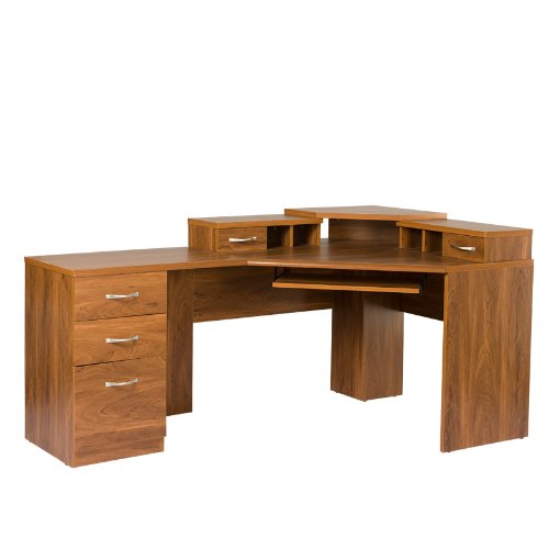 American Furniture Classics Os Home & Office Corner Computer Workstation with Reversible Drawers, Large, Autumn Oak