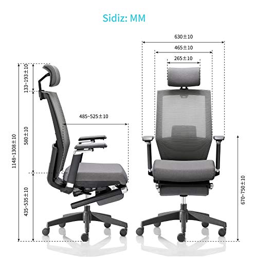 AMILZ Ergonomic Office Chair, Adjustable Chair with Lumbar Support, High Back Breathable Mesh, Thick Cushion Seat, Adjustable Headrest, Armrests and Seat, Footrest with Soft Cushion