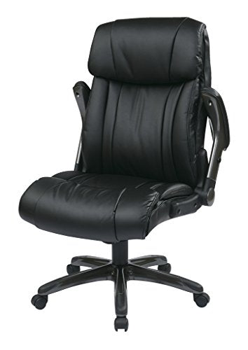 Office Star High Back Bonded Leather Executives Chair with Padded Flip Arms and Titanium Coated Accents, Black