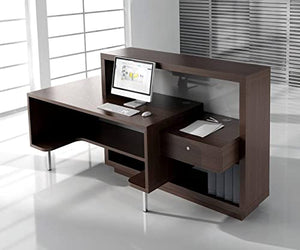 KANSOLE FORO Reception Desk, Right-Handed Counter, ADA Compliant, High Gloss White + Chestnut