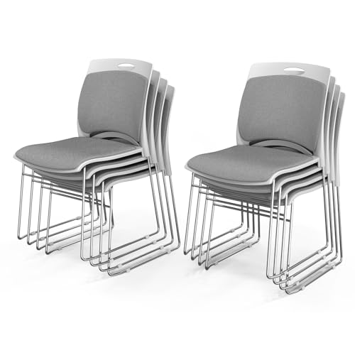 VINGLI 8 Pack Stackable Waiting Room Chairs with Metal Sled Base, Gray