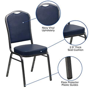 BizChair 4 Pack Crown Back Stacking Banquet Chair Navy Vinyl Silver Vein Frame