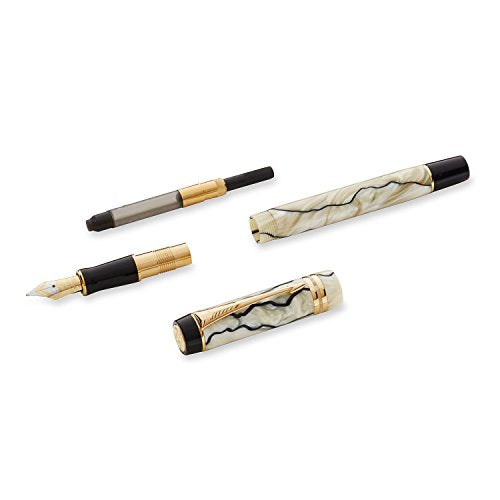 Parker Duofold International Pearl and Black, Fountain Pen with Medium solid gold nib (S0767480)
