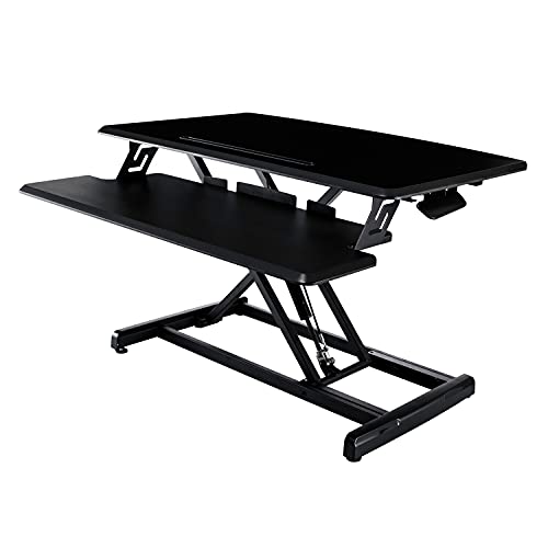 Seville Classics airLIFT Workstation Ergonomic Dual Monitor Riser with Keyboard Tray and Phone/Tablet Holder, Compact (30"), Black/Black