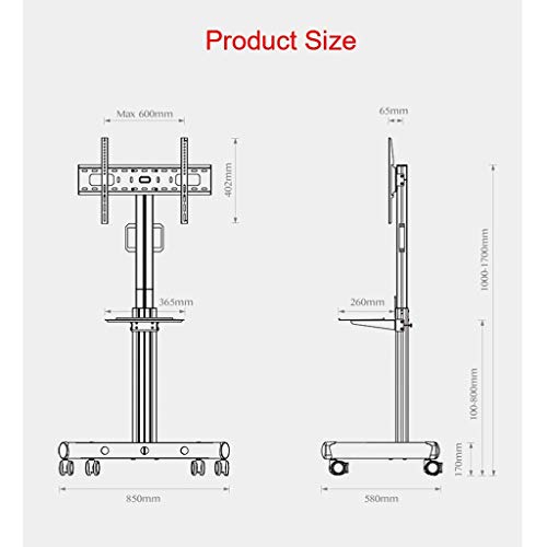YokIma Mobile TV Stand for 32-65 Inch Screen with Wheels - Height Adjustable Universal TV Cart - Holds Up to 200X200mm/400X600mm