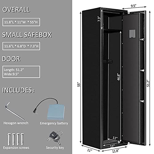 Rifle Gun Safe, Long Safes for Home and Pistols, Quick Access 4-Gun Electronic Gun Cabinet for Rifles and Shotguns, INVIE Gun Locker with Handgun Lockbox Slient Mode (Keyboard PIN Code)