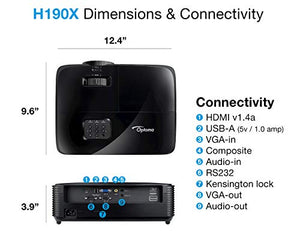 Optoma H190X HD Ready 720p Projector | Bright 3900 Lumens | 3D-Compatible | Built-In Speaker
