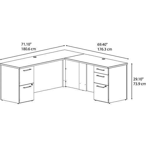 Bush Business Furniture 300 Series 72W x 22D L Shaped Mocha Cherry Office Desk with 2 and 3 Drawer Pedestals and 48W Return