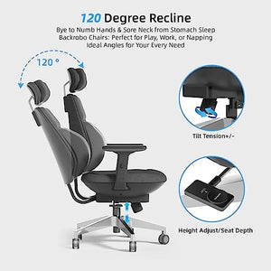 Backrobo Smart Ergonomic Home Office Chair with Automatic Massage Lumbar Support, App-Controlled 3D Armrests, Adjustable Height