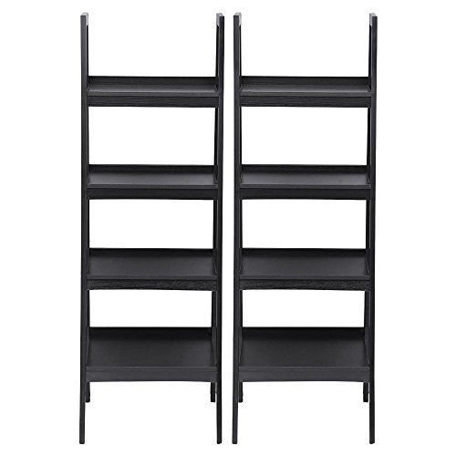 Topeakmart 4 Shelf Floor Standing Leaning/Corner Ladder Shelf Black Wood Bookcase/Bookshelf with Metal Legs/Frame