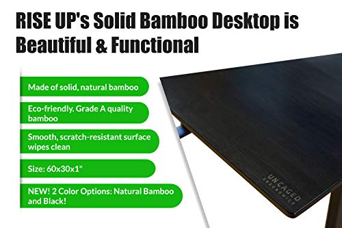 Rise UP Dual Motor Electric Standing Desk 60x30" Bamboo Desktop Premium Ergonomic Adjustable Height sit Stand up Home Office Computer Desk Table Motorized Powered Modern Furniture Small Standup