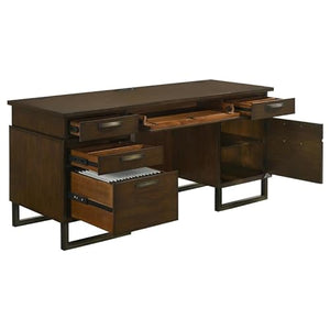 Pemberly Row 5-Drawer Wood Credenza Desk Dark Walnut Gunmetal