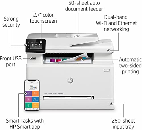 HP Laserjet Pro MFP M283cdw Wireless All-in-One Color Laser Printer, Mobile Print, Scan, Copy, Fax, Duplex Print, 22ppm, 2.7" Touchscreen, Wi-Fi - WULIC Printer Cable