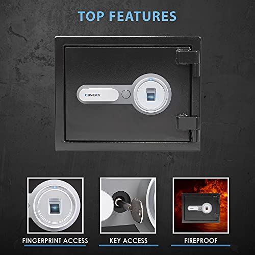 BARSKA AX13498 Biometric Fireproof Safe 0.75 Cu Ft Black Texture with Long Locking Bolts, Small